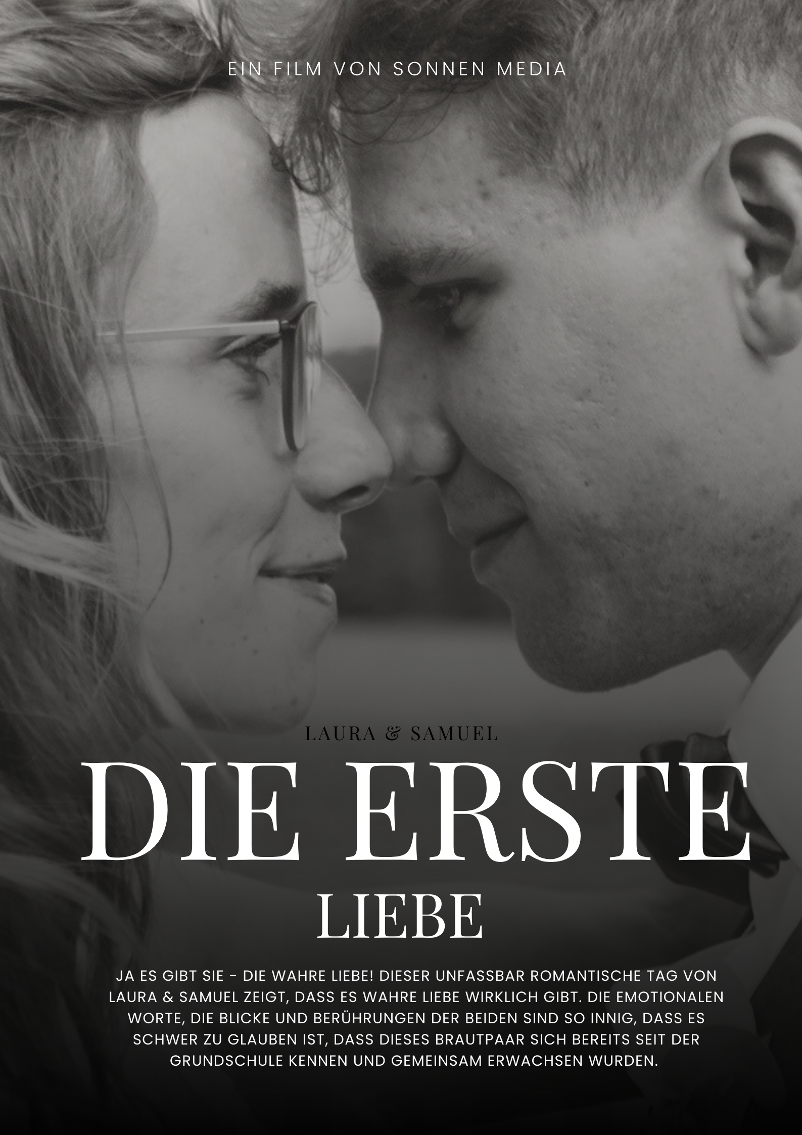 Nahaufnahme eines verliebten Paares, das sich tief in die Augen sieht. Ein Film von Sonnen Media über die erste große Liebe und eine romantische Hochzeit.